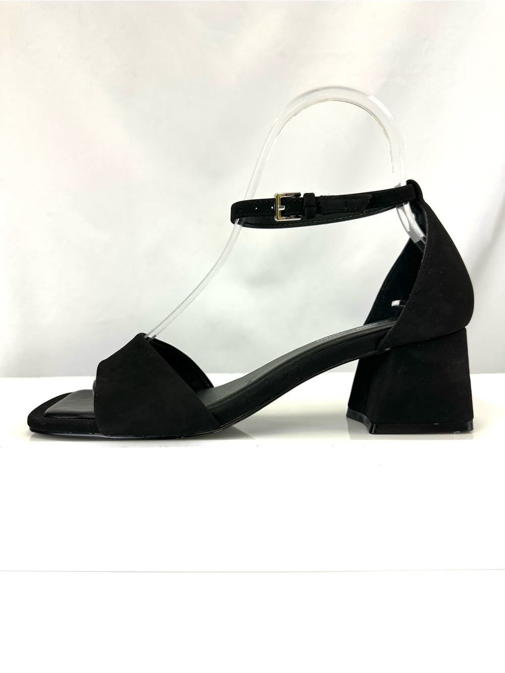 Call It Spring Vegan Black Block Heel Sandals Ankle Strap Size 6.5 Minimalist